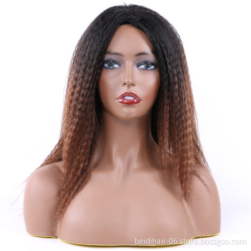 African Yaki fluffy kinky straight Marley Hair Wig Black Mixed Ombre Vigorous Colors Synthetic Hair Non Lace Sewing Wig 14inch